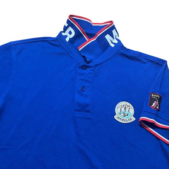 Moncler Polo Shirt Mens Small Royal Blue Slim Fit Knit Embroidered Logo